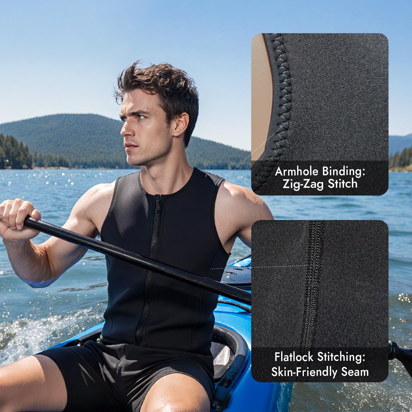 Neopren-Oberteil 3mm Thermisch Ärmellose Schwimmoberteile für Männer Frauen Tauch- & Schwimmweste für Tauchen Surfen Segeln Schlankheits-Sauna