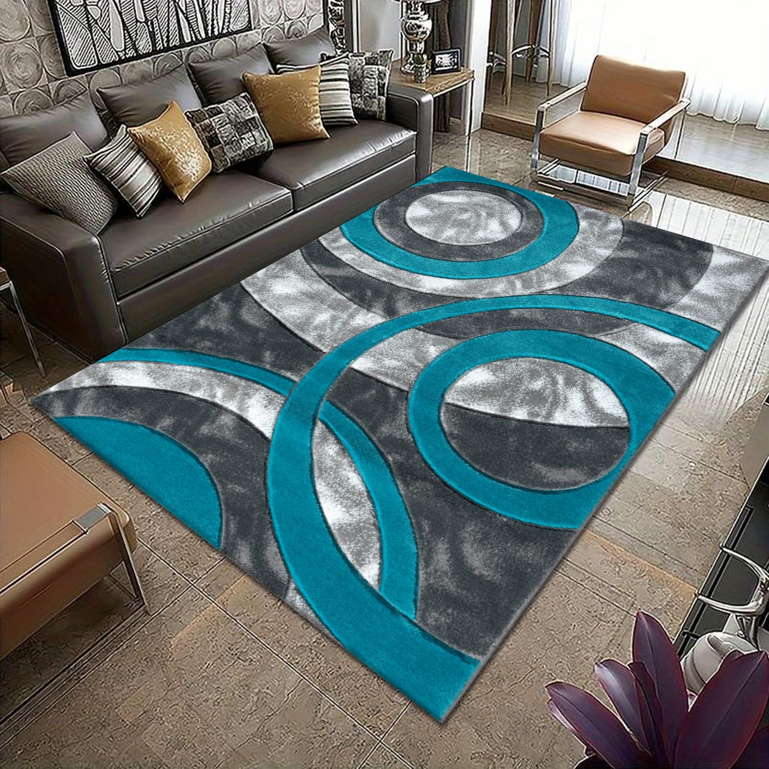 Tapis de sol bleu sarcelle 160x230 cm pour grand salon et chambre moderne