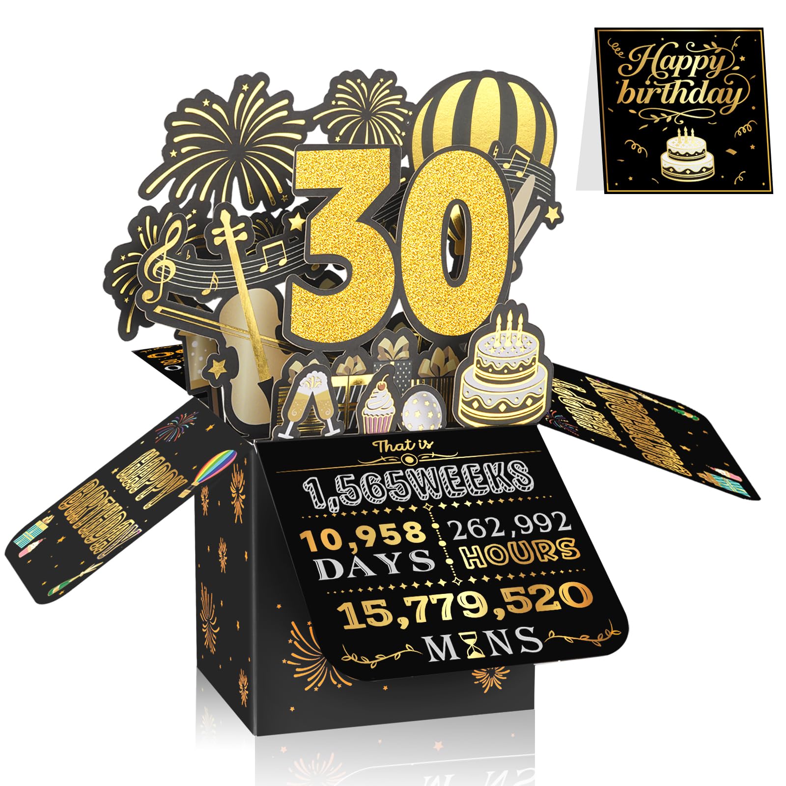 30th Birthday Card for Men & Women, 3D Pop Up Birthday Greeting Card, Black & Gold 30 Years Old Birthday Decorations & Gifts for Him or Her, Ideal for Father, Mother, Sister, and Special Cousin