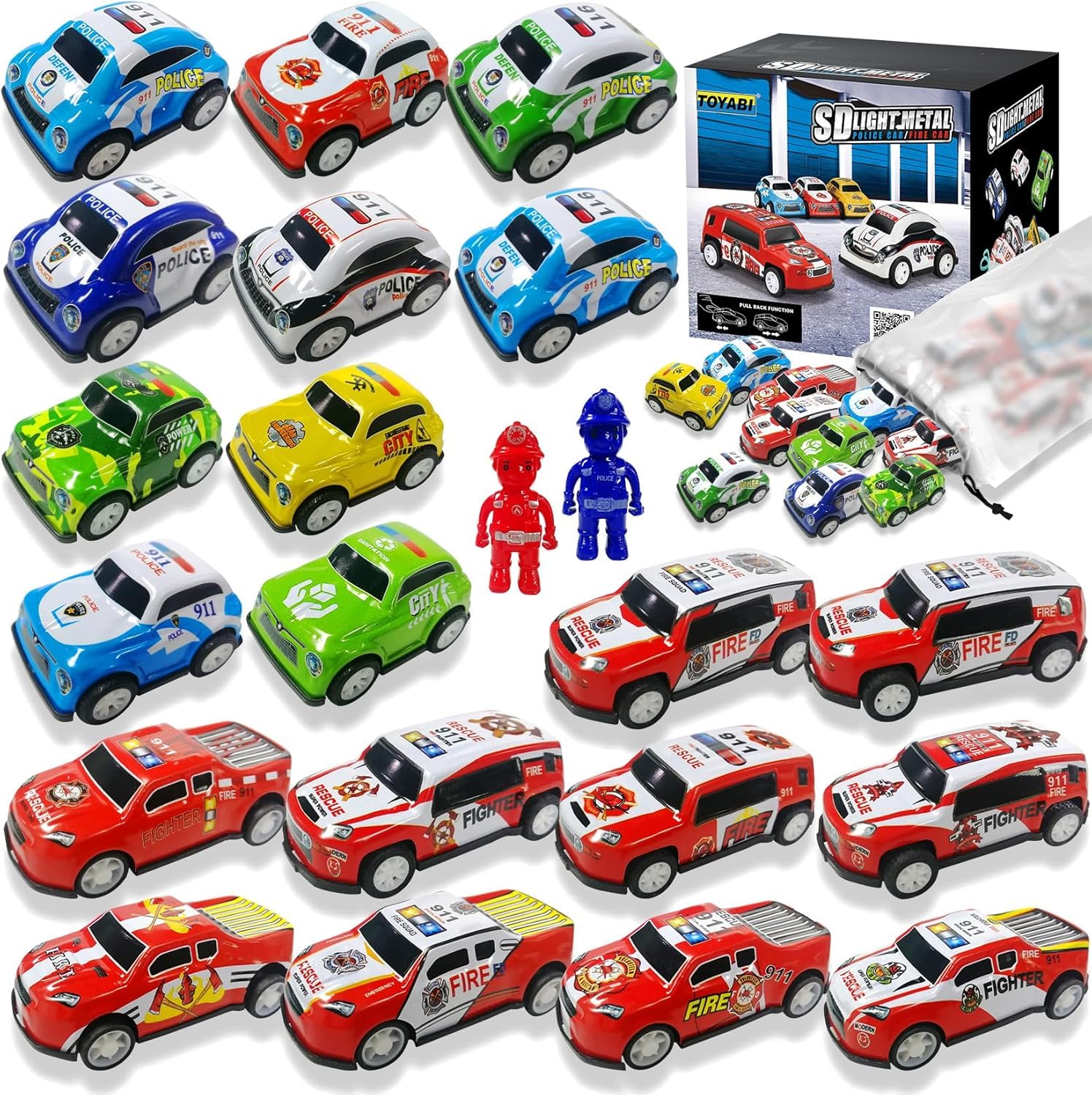 TOYABI Toy Cars for Kids, 22Pcs Metal Race Car Set with 8 Roadblock, Mini Pull Back Playset, Christmas Birthday Party Gifts, Micro Machines Vehicles Toys for 3 4 5 6 7 8 Year Old Boys & Girls