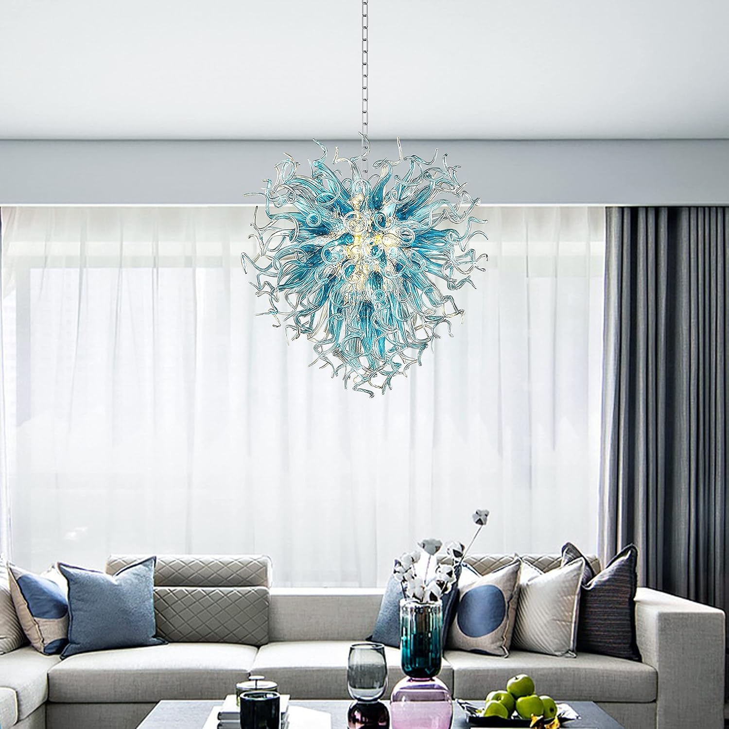Contemporary Chandeliers Modern Hand Blown Glass Art Chandelier, Hanging Pendant Ceiling Light Fixture for Kitchen, Bedroom, Dining Room, Hotel, Living Room, Home Decortion; Customizable Size& Color
