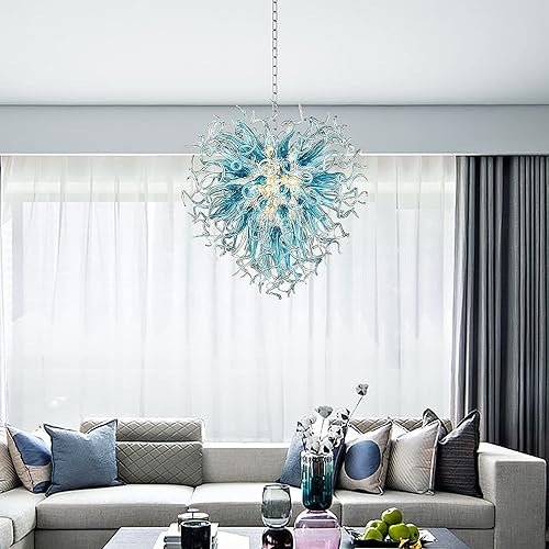 Miniatura 5 de Candelabros contemporáneos, lámpara de araña de cristal de Murano, luces colgantes LED para escalera, vestíbulo de hotel, 28 pulgadas de diámetro