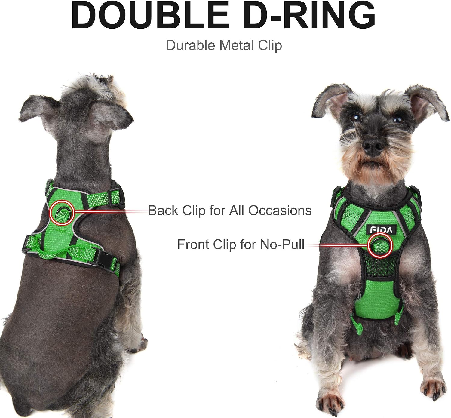 Fida Dog Harness Full Reflective Design, No-Pull Pet Vest Harness with 2 Leash Clips, Adjustable Soft Padded with Easy Control Handle for Medium Dogs(Medium, Green)