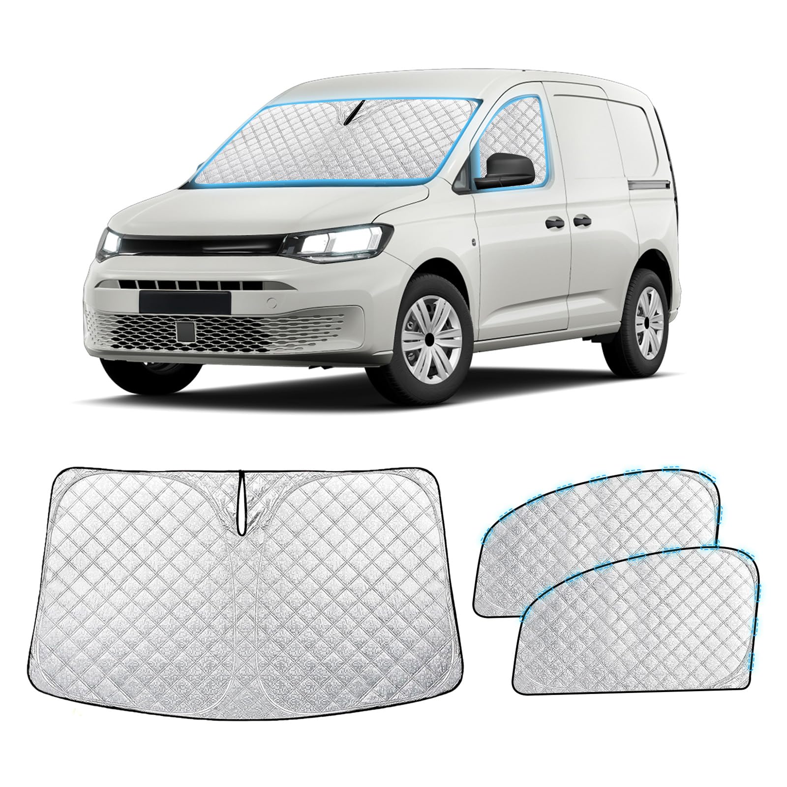 XCBYT Parasole Auto per VW Caddy Parabrezza Finestrini Laterali (3 pezzi) | Vestibilità Perfetta, Privacy, 6 Strati Rinforzati, Alluminio Premium, Schermo Termico Oscurante Lato Guida e Laterale