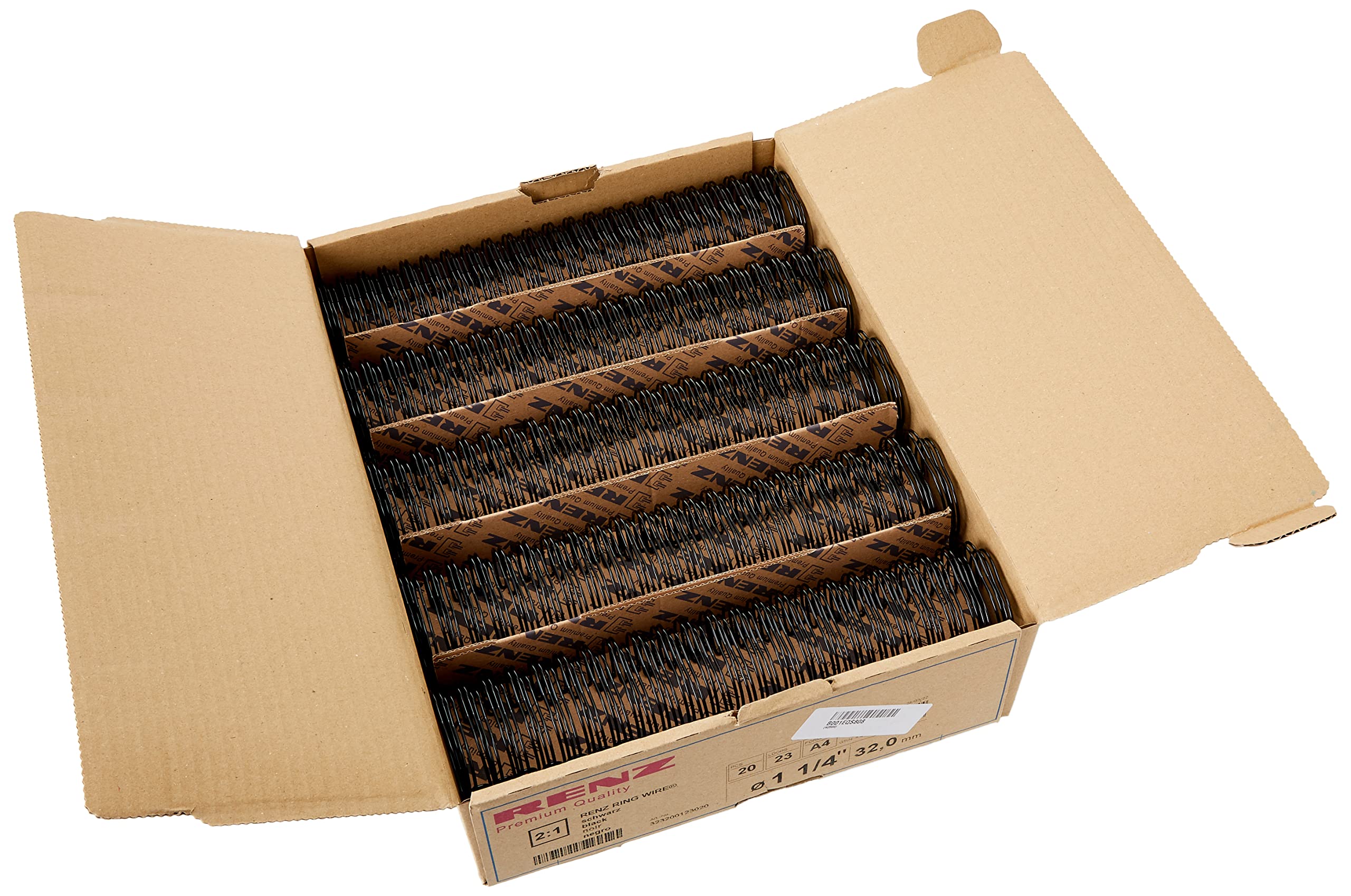 Renz One Pitch draadkam-bindelementen in 2:1 verdeling, 23 lussen, diameter 32,0 mm, 1 1/4 inch, zwart