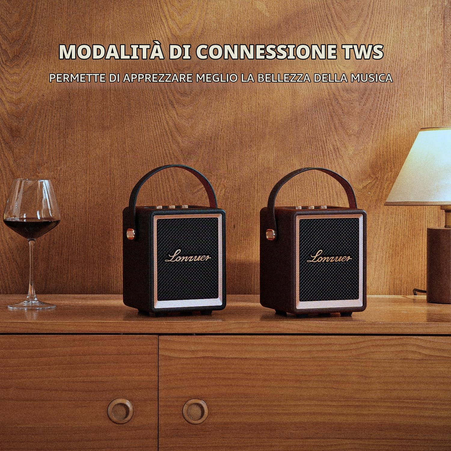 Generico Altoparlante-Bluetooth Portatile, Casse Stereo da 40 W, Cassa Bluetooth in legno stile vintage di Grande Capacità da 5000 mAh, Adatto per Esterni, Casa, feste,Spiaggia, Viaggi (Marrone)