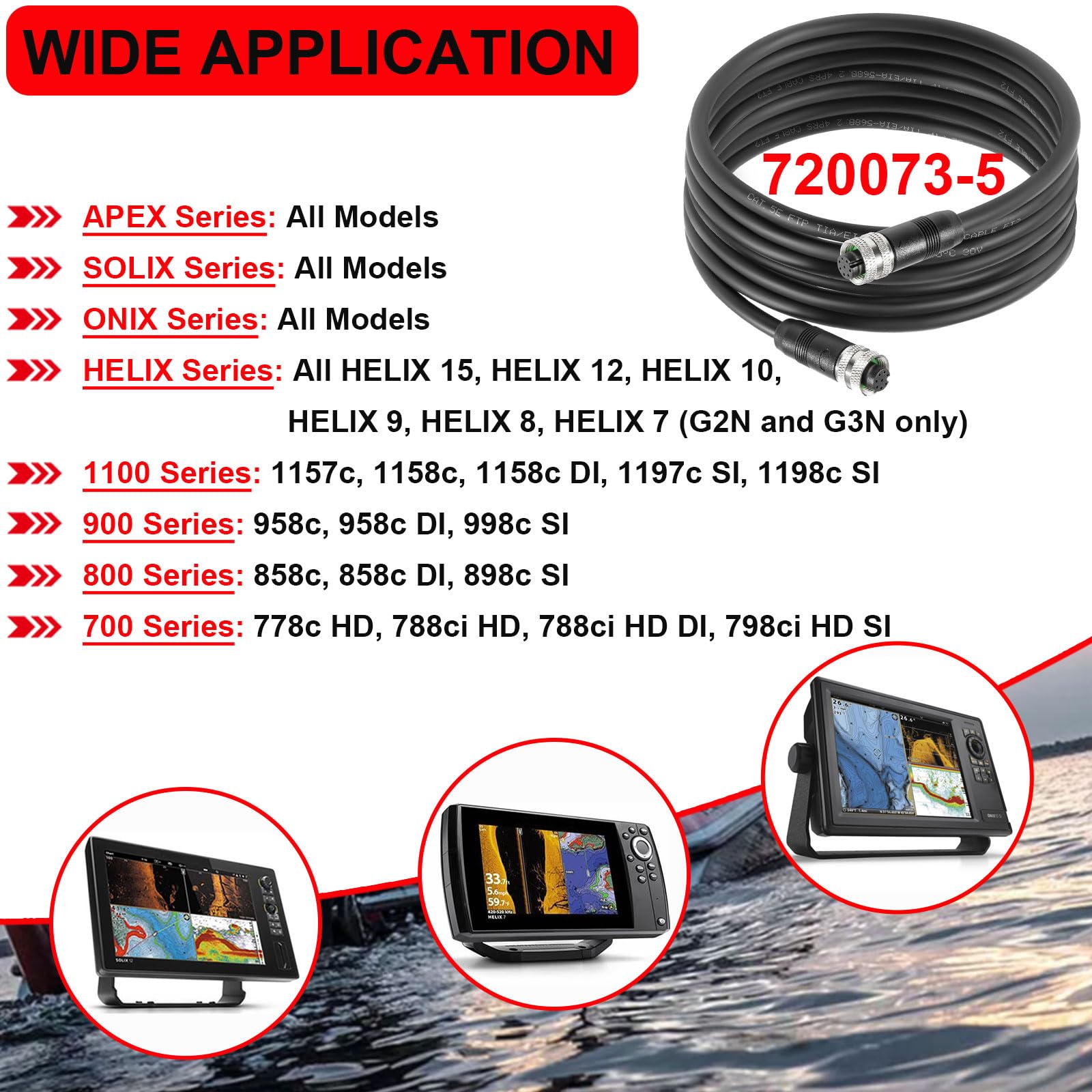 YCCOREE 720073-5 15 Foot Boat Ethernet Cable AS EC 15E Replace for Humminbird, Fit for Helix 15 12 10 9 8 7 and 1100 900 800 700 Series