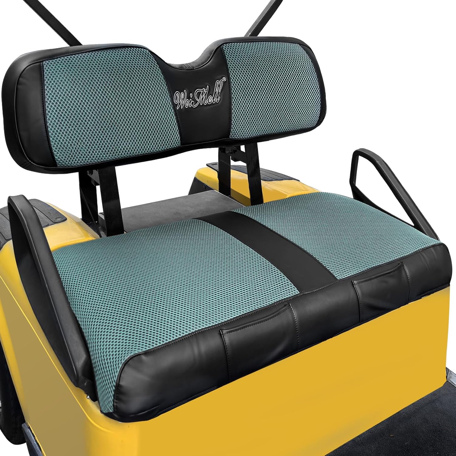 Golf Cart Seat Covers for EZGO TXT 1994-2013 Front Seat Covers Thicken Breathable Mesh with Vinyl Leather Fits OEM Ordinary Cushion Covers No Nail Gun Easy to Install Black & Gray Blue Black & GrayBlue