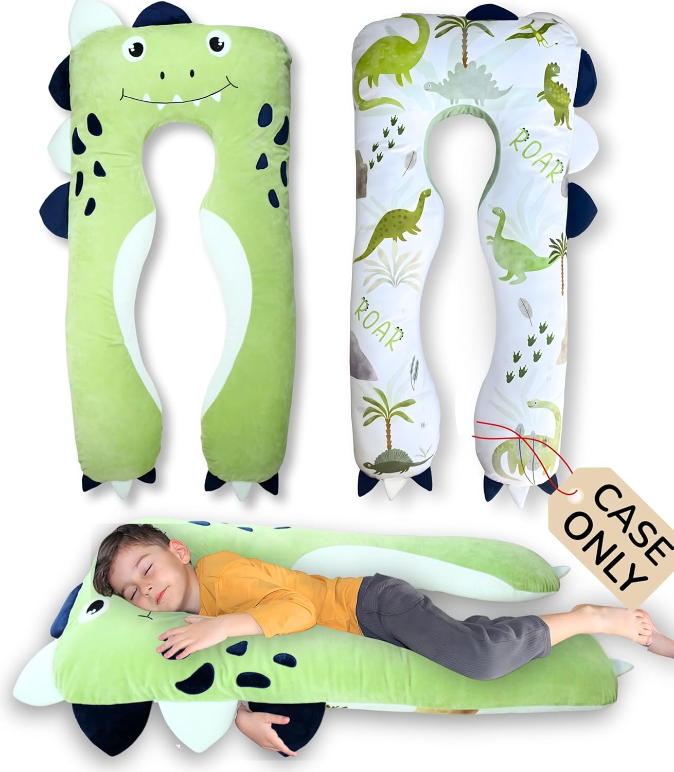 LUNAMIRA Pillowcase Only – Original Replacement Body Pillow Cover, Dino Design, Ultra-Soft Micro Plush Fleece, Double-Sided, Breathable & Skin-Friendly, Washable, Zipper Closure