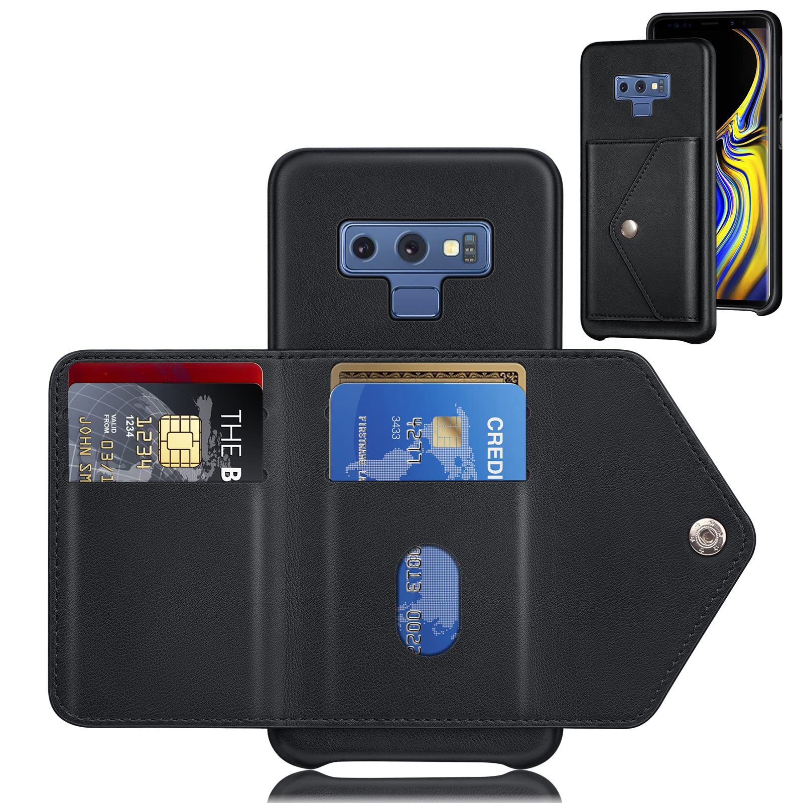 XcaseBar for Samsung Note 9 Wallet case Credit Card Holder Back PU Leather Phone Case for Galaxy Note 9 Protective Case Black