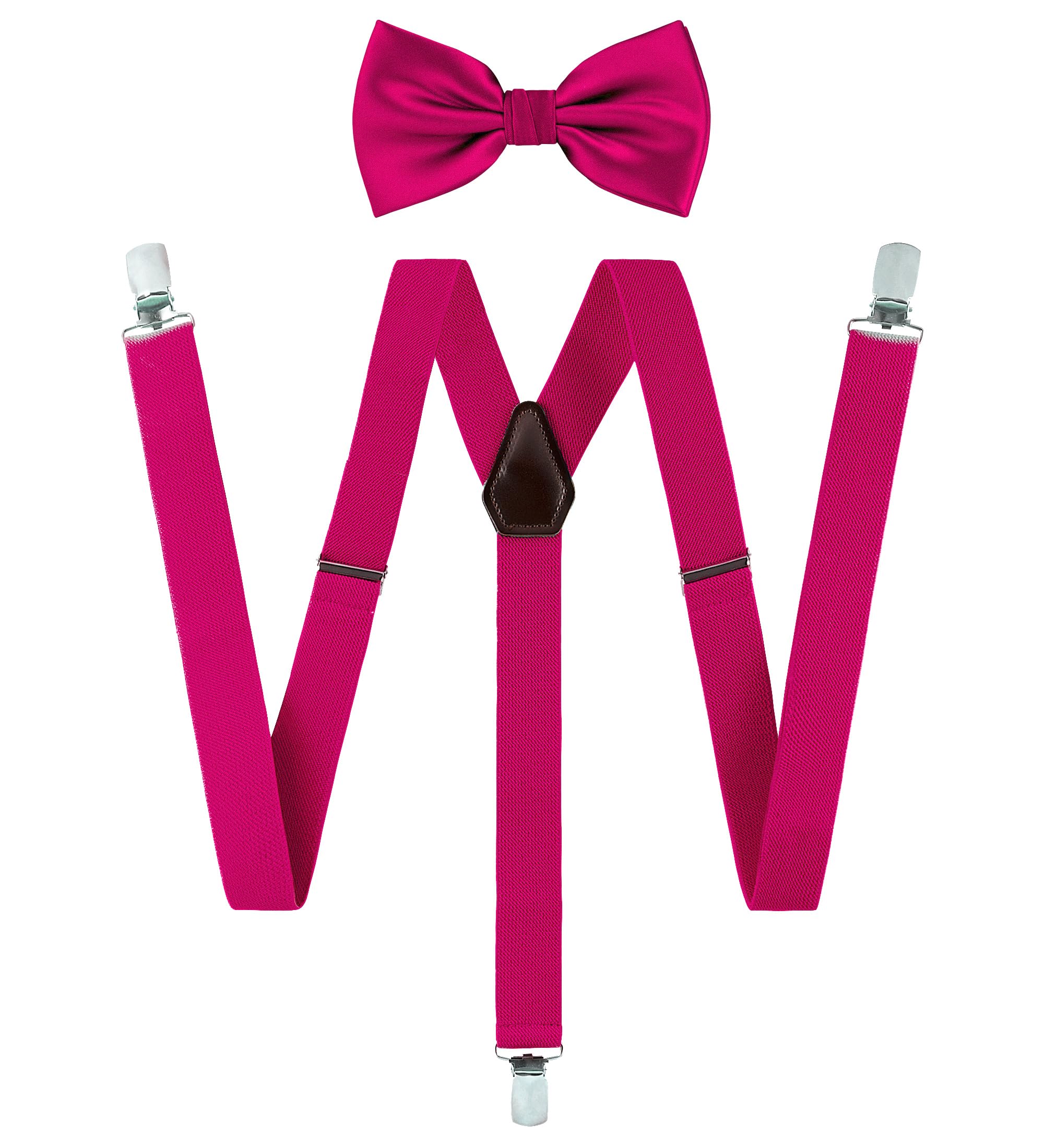 TIE G Solid Color Men's Suspender + Woven Bow Tie Set for Wedding : Vivid Color, Adjustable Brace, Strong Clip, Elastic Band