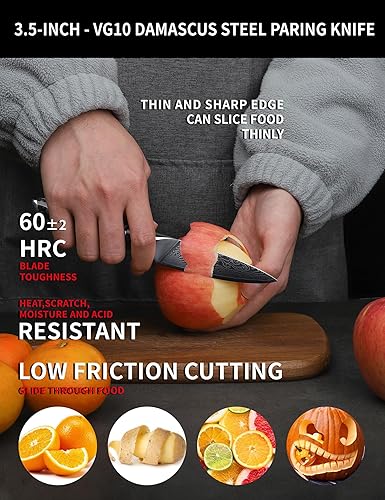 Miniatura 7 de SANMUZUO Cuchillo de pelar de 35 pulgadas cuchillo de cocina para frutas y verduras mango de acero de Damasco y resina - Serie Xuan naranja fantasía