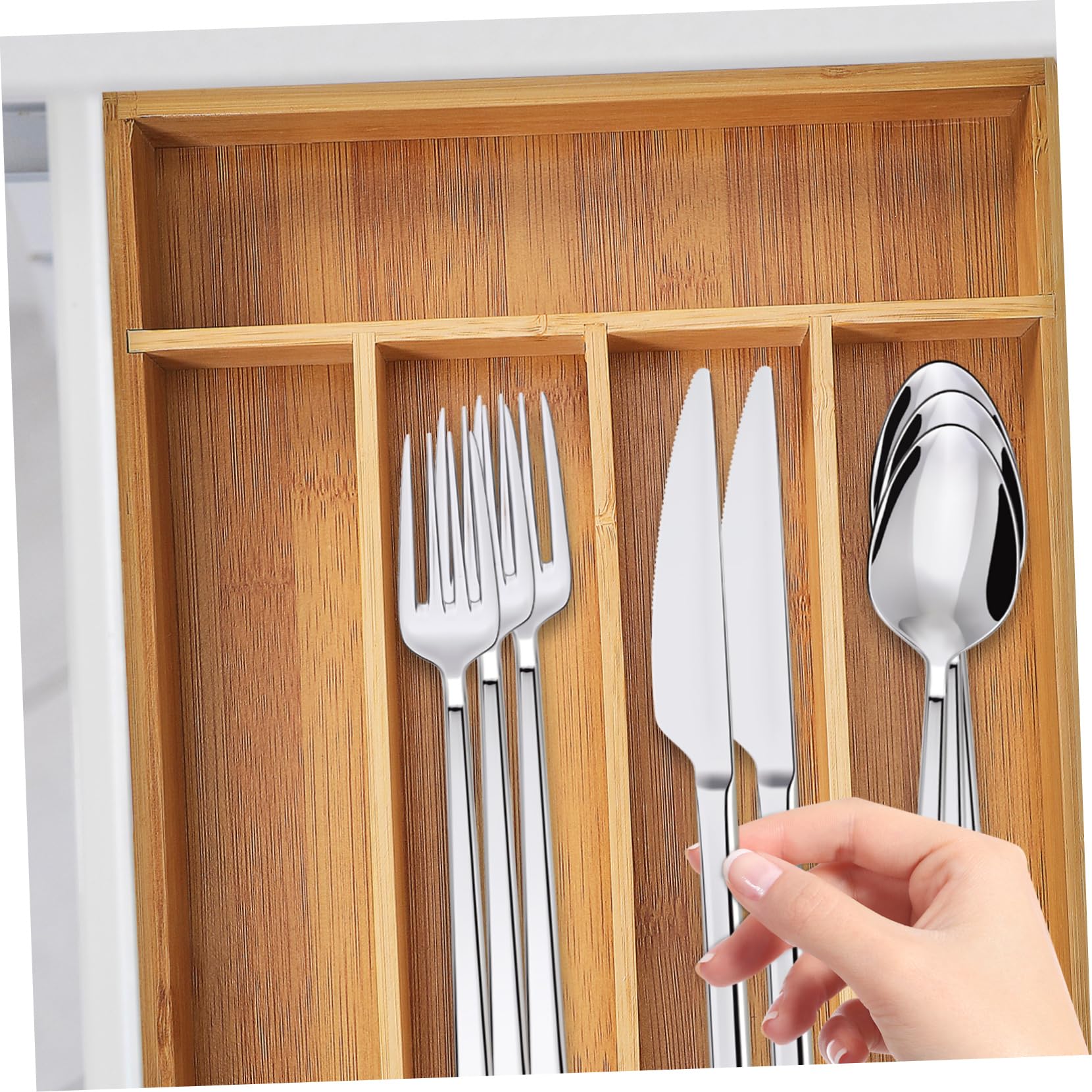 Mobestech Bambus Besteckkasten mit Multifunktionalen Fächern Verstellbarer Utensilien Organizer für Küchenschubladen Langlebig und Elegant für Küchenaufbewahrung