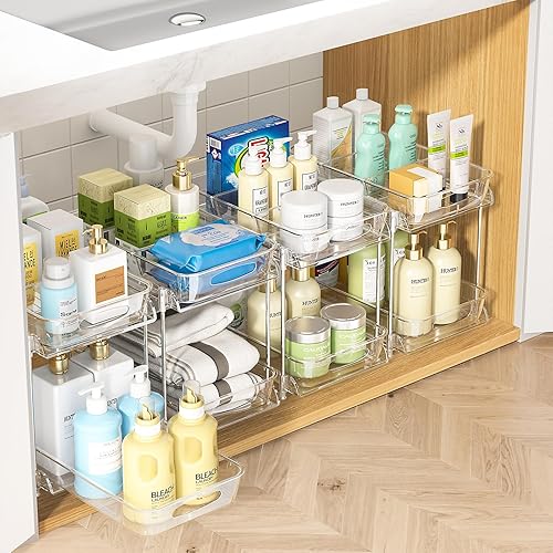 Miniatura 15 de Paquete de 4 organizadores para debajo del fregadero, organizadores de baño y almacenamiento, organizador de armario extraíble multiuso de 2 niveles