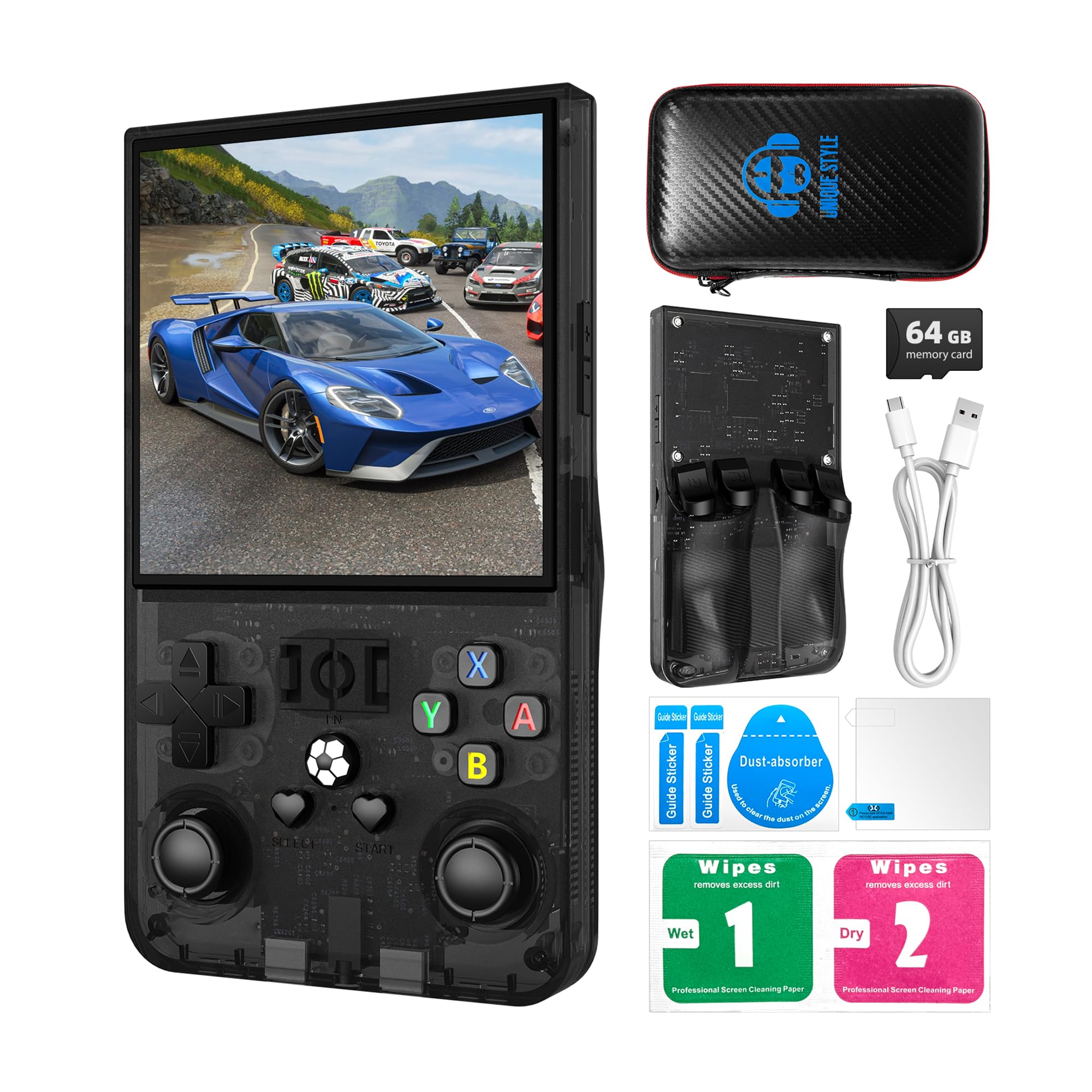 Retro Handheld Game Console, 4.0 Inch 720x720 IPS Screen, 64GB Built-in 5000+ Classic Game, Portable Hand Held Open Source Linux System, 4000mAh Battery Retro Gaming Console(Black 64GB)
