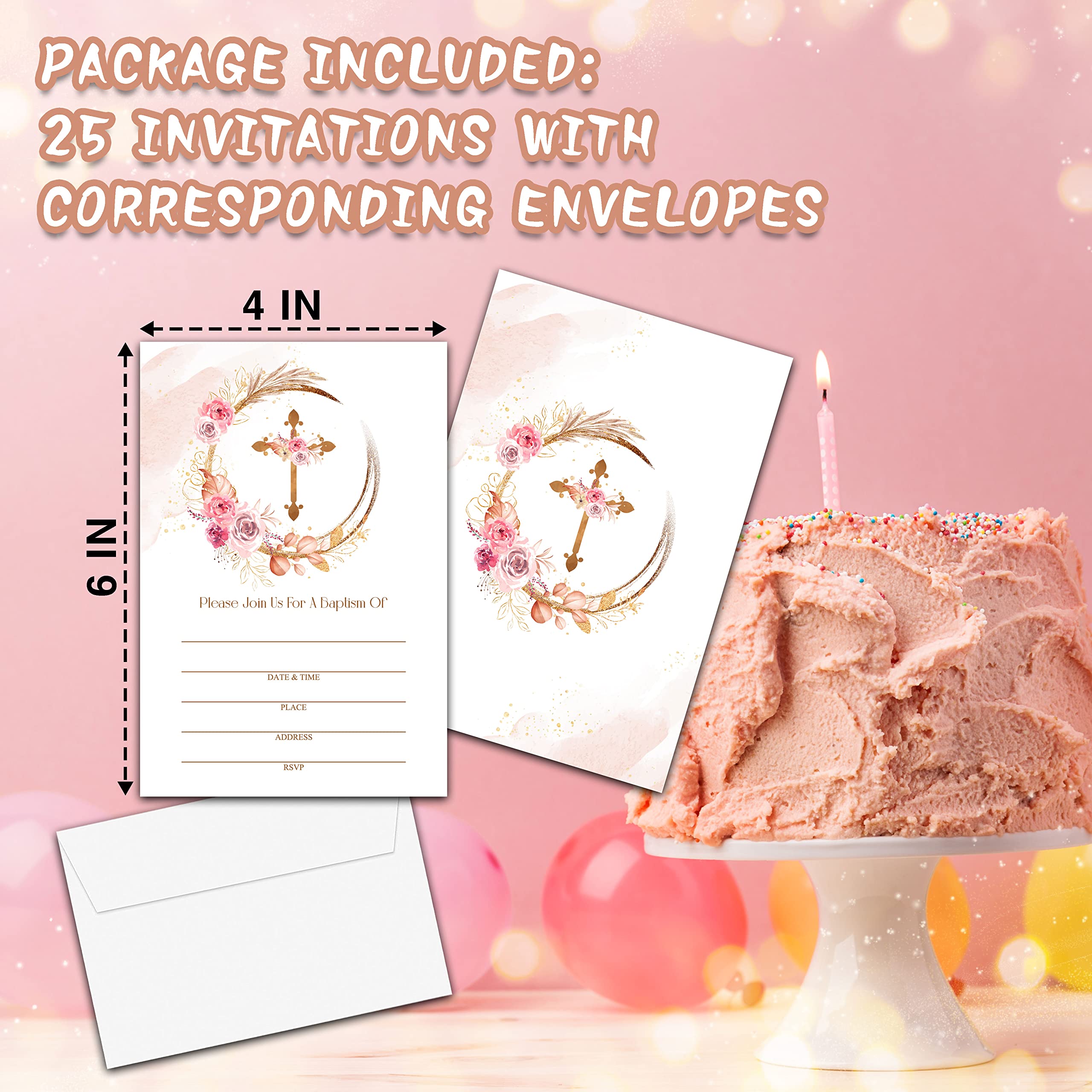 Soiceu Tauf-Einladungskarten Mit Pampasgras-Design | 20 Karten Inkl. Umschlägen | Rosa | Lustiges & Modernes Design