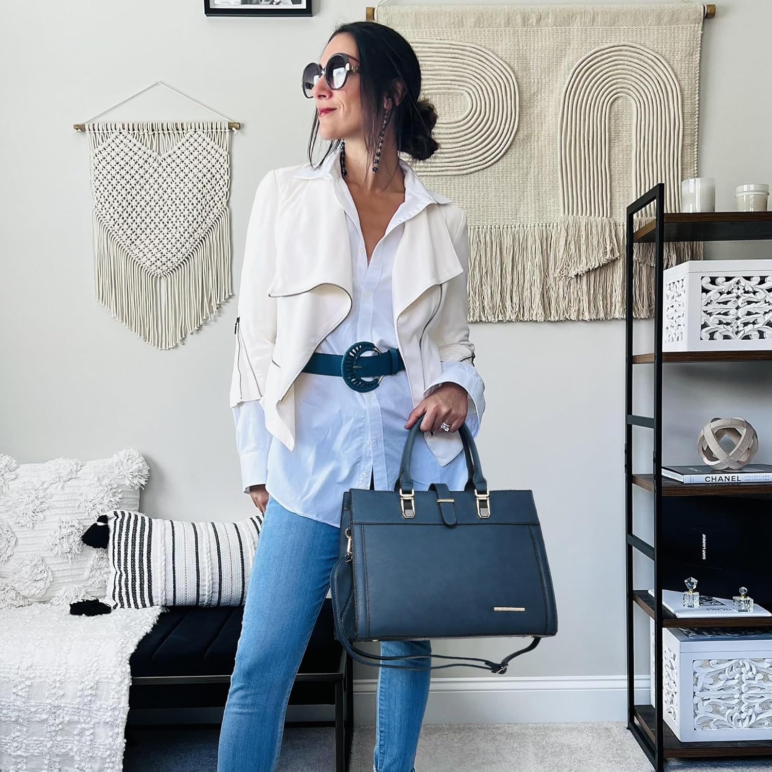 Women's Handbag Flap-over Belt Shoulder Bag Top Handle Tote Satchel Purse Work Bag w/Matching Wristlet - Image 2