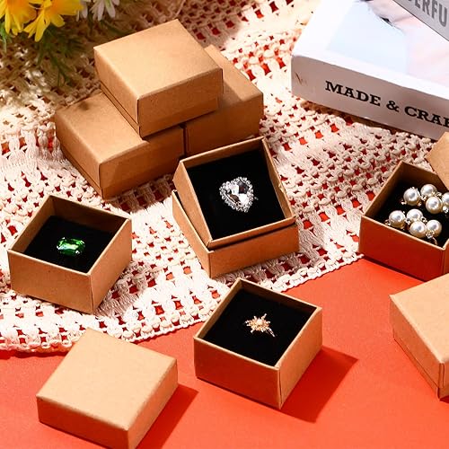 Miniatura 6 de Nosiny 120 cajas pequeñas para anillos a granel de 2 x 2 x 1.2 pulgadas, caja de joyería cuadrada de cartón kraft con tapas, aretes, collar, caja de