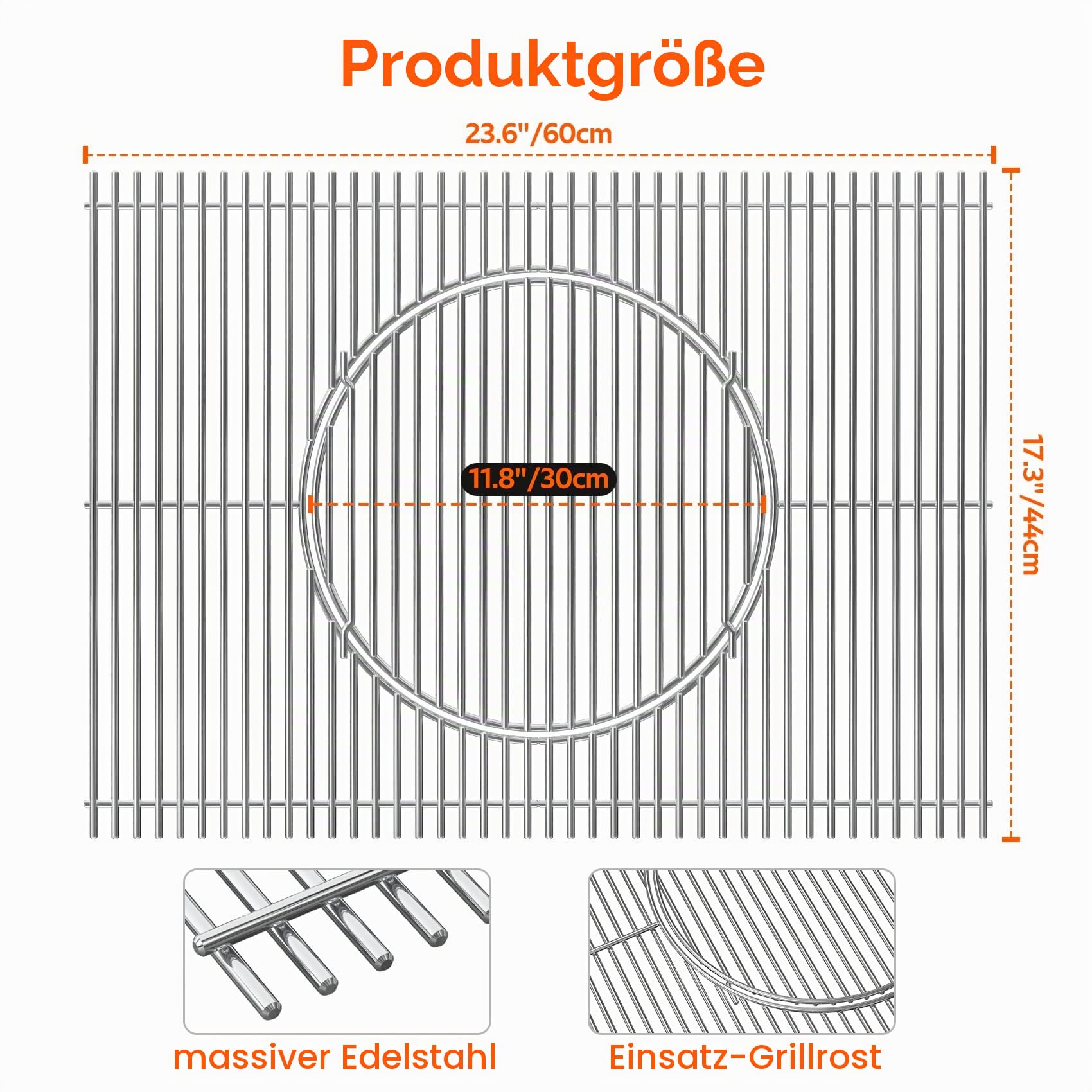 onlyfire Grillrost Edelstahl mit Rund Eingebauter Zubehör für Weber Spirit I/II 300 Serie und Genesis 1000-5000 Gasgrills, Rost-in-Rost System, Passend für Smokefire EX4/EX6/EPX6 Holzpelletgrills