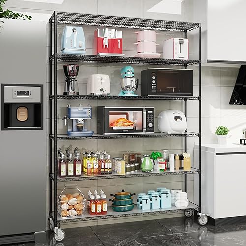 Miniatura 6 de NSF - Estantería de alambre de 6 niveles y 6000 libras, estante de almacenamiento ajustable resistente con ruedas de 5 pulgadas y revestimientos