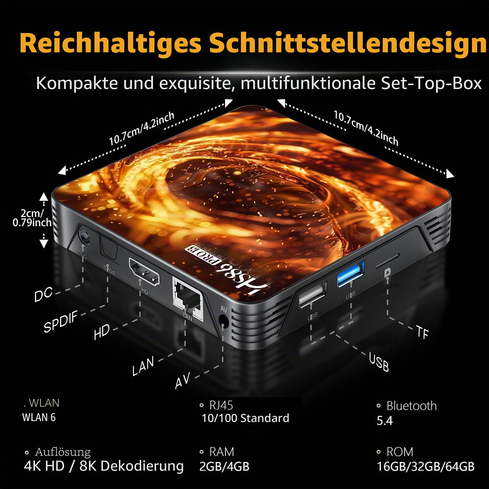 HS86 PRO13 TV Box Android 14.0, 2026 Neue Android Box RK3528 4 GB 64 GB Unterstützt 4K 8K 2,4/5,8 GHz Dualband WiFi6 HDR10+ 100M Ethernet BT5.0 Internet TV Box Smart mit Bluetooth-Sprachfernbedienung