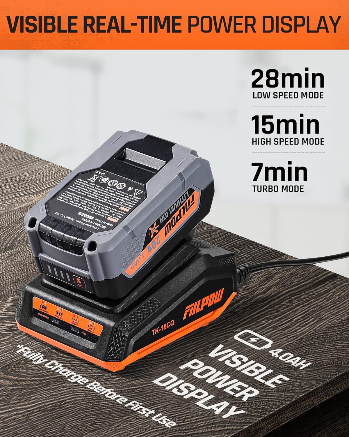 FIILPOW 4.0AH Battery and Charger with LED power display
