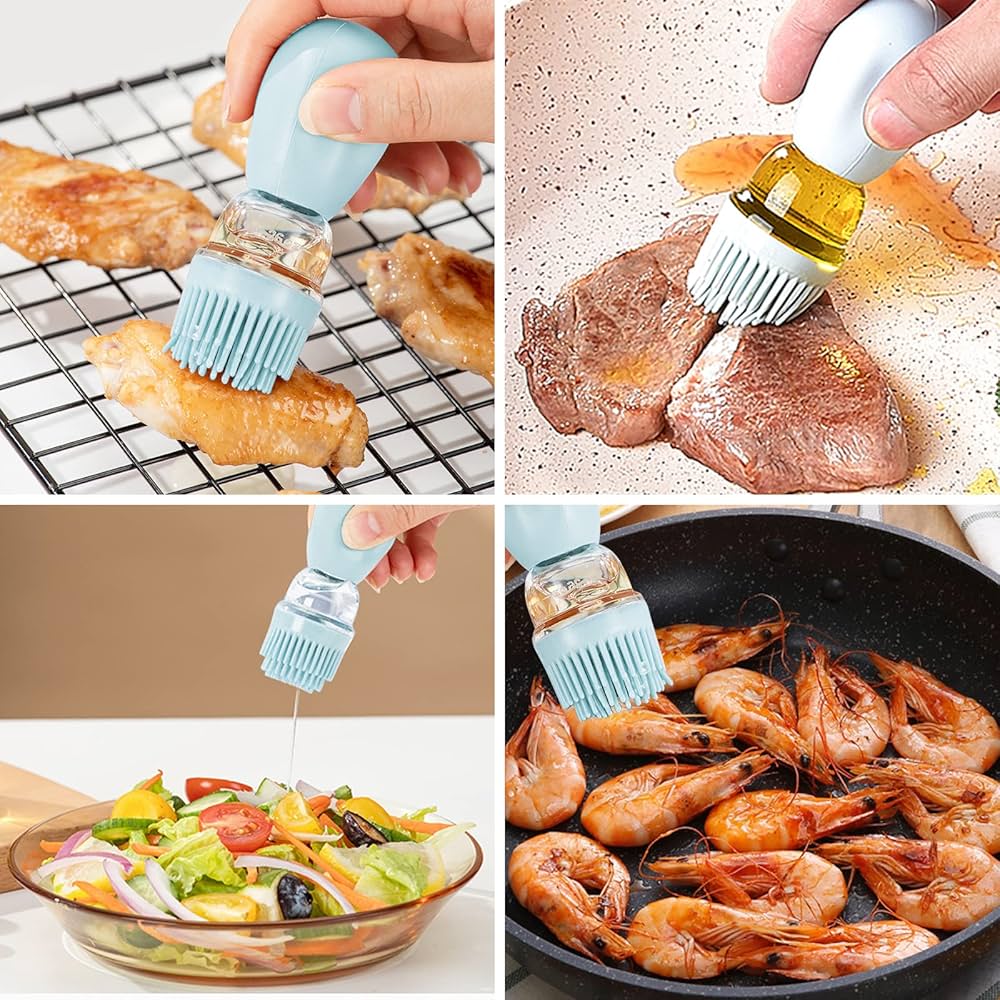 Oil Dispenser Bottle With Silicone Brush,180ml Portable Oil Bottle With Oil Brush Separation Compartment,2 In 1 Oil Dispenser Bottle Kitchen Glass Container,for Kitchen Cooking Frying Baking BBQ