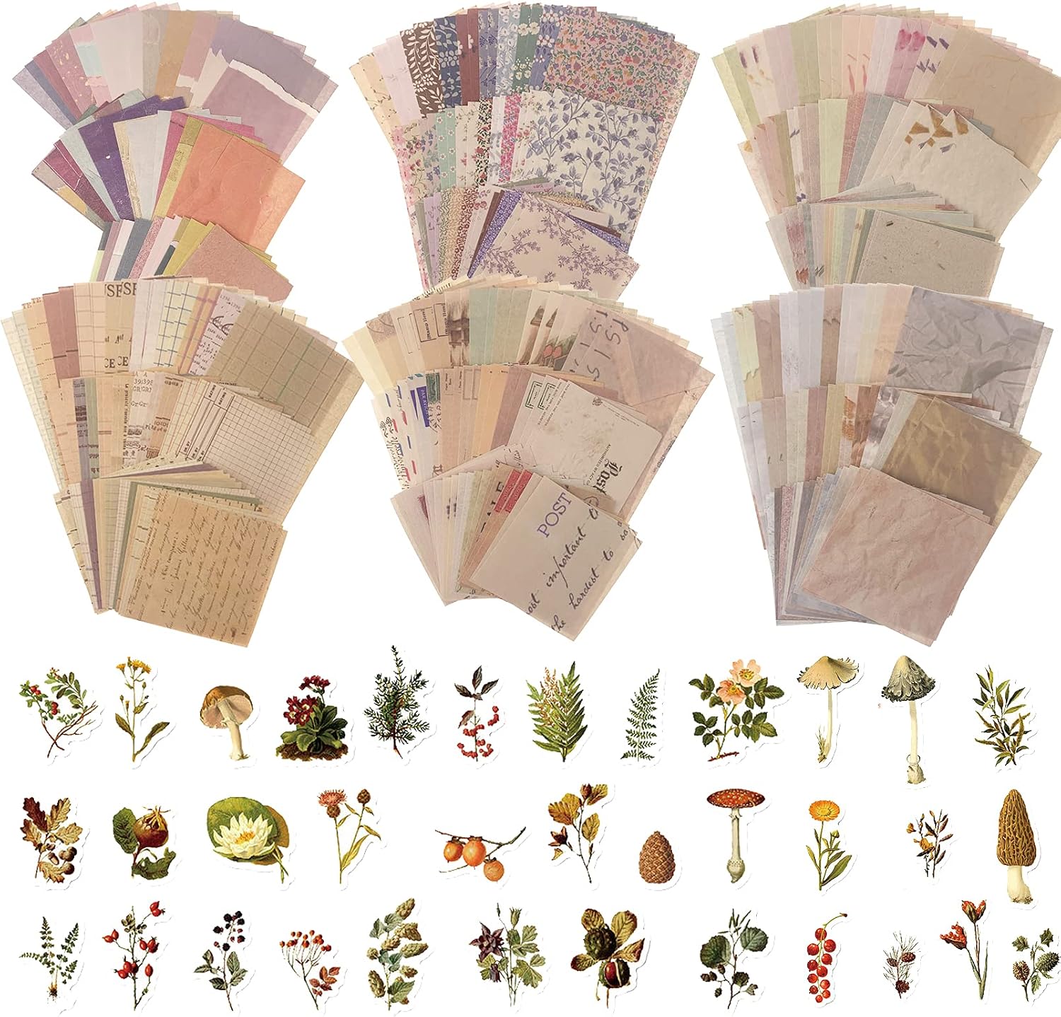 400Pcs Scrapbook Paper Supplies, Vintage Journaling Supplies with 360Pcs Vintage Paper and 40Pcs Stickers, Aesthetic Decorative DIY Craft Paper for Scrapbooking, Travel Journal