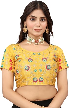 Indian Readymade Designer Embroidered Saree Party Wear Bollywood Style Choli Top Sari Blouse For Women