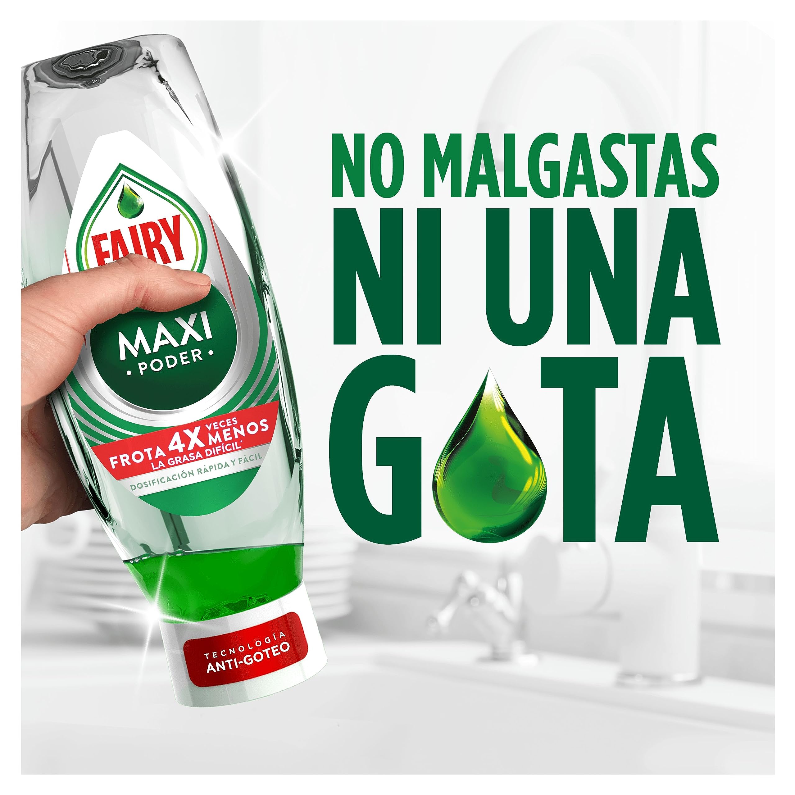 Fairy Maxi Poder Lavavajillas Liquido a Mano, 3,6 L (8 x 450 ml), Con Poder Antigrasa, Limpieza Facil Platos, Ollas Y Sartenes Mas Grasientas