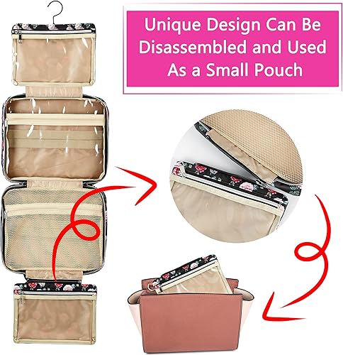 Miniatura 6 de Clearlove Neceser colgante de viaje para hombres y mujeres, bolsa de cosméticos de maquillaje resistente al agua con 4 compartimentos y 1 gancho