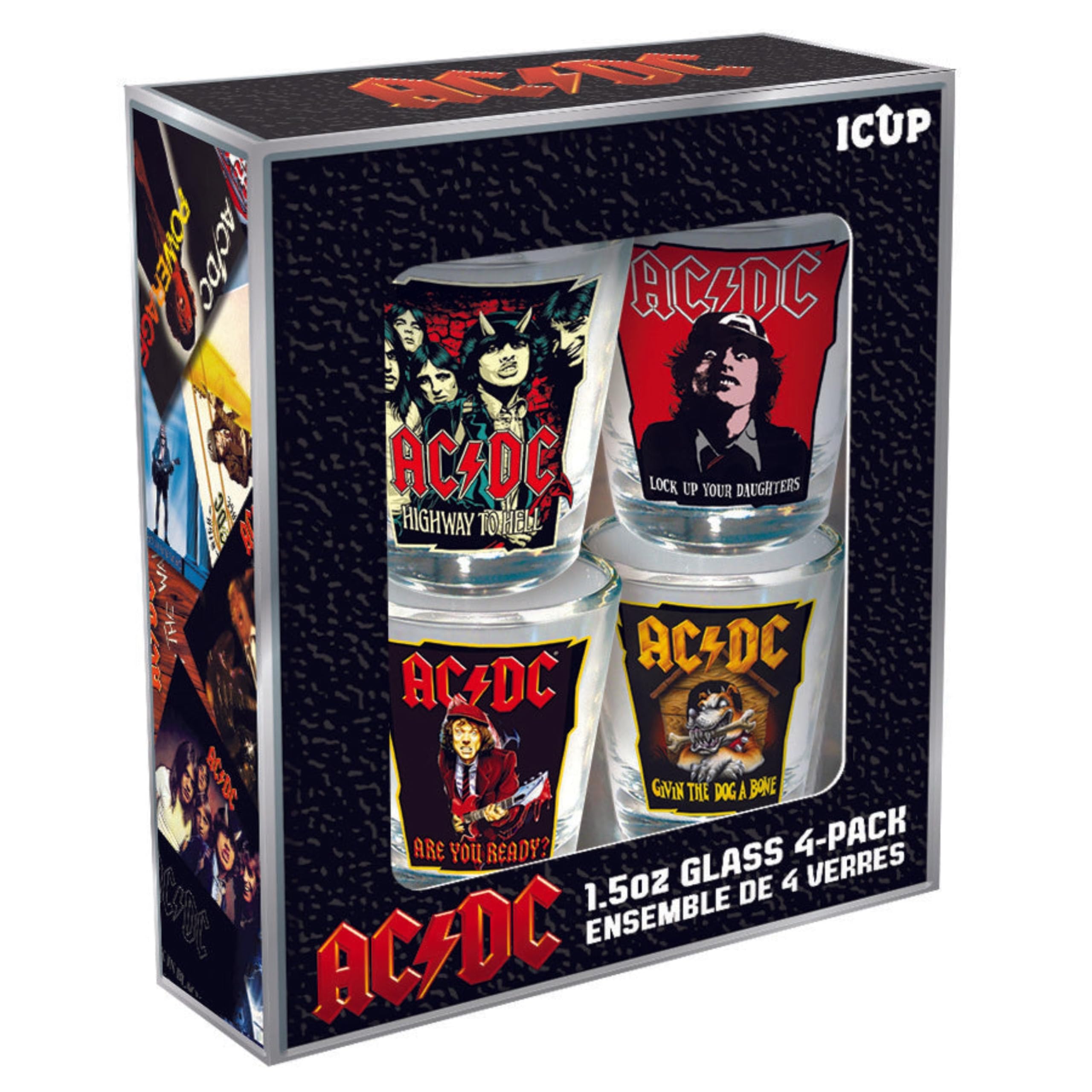 Amazon.com | ICUP AC/DC Icons 4 Piece Shot Glass Set: Shot Glasses