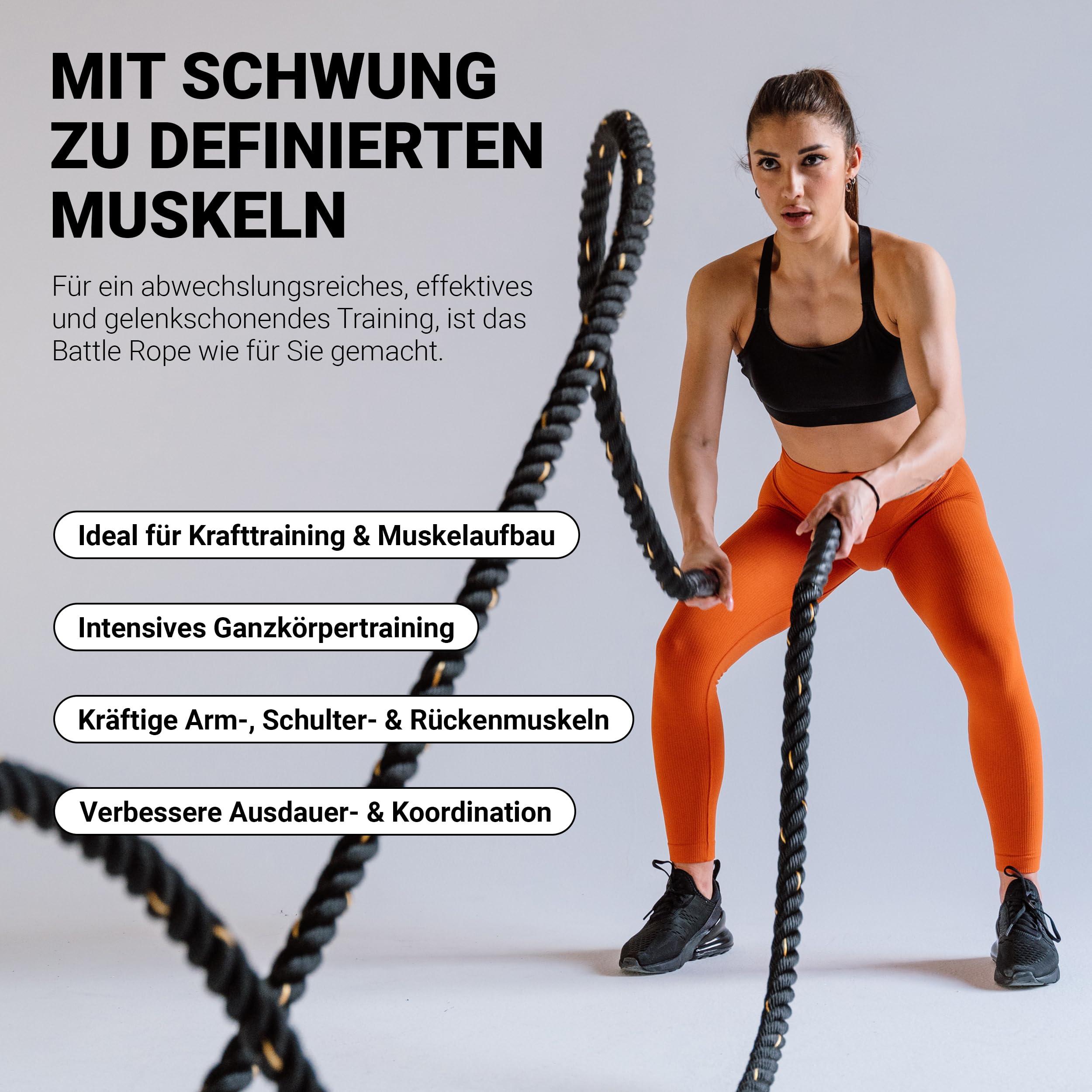 MSPORTS Battle Rope Professional Studio Qualität | Länge: 15 m | Durchmesser: 5 cm | Trainingsseil Sportseil Schlagseil Fitness Tau Schlangenseil Schwungseil