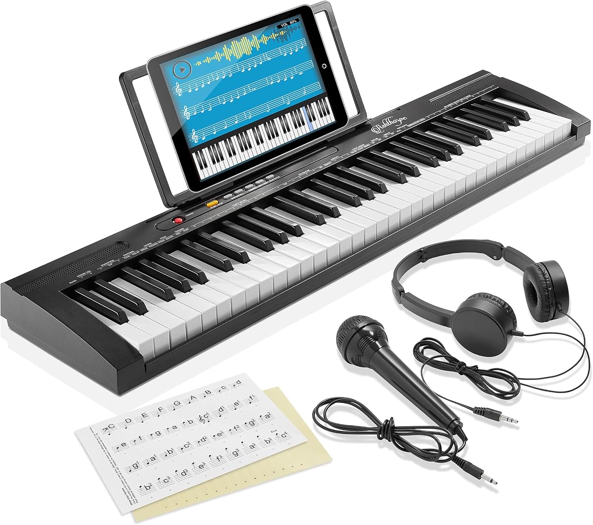 Ashthorpe 61-Key Electronic Keyboard Piano for Beginners, Digital Piano Keyboard Set Includes Headphones, Microphone, and Keynote Stickers