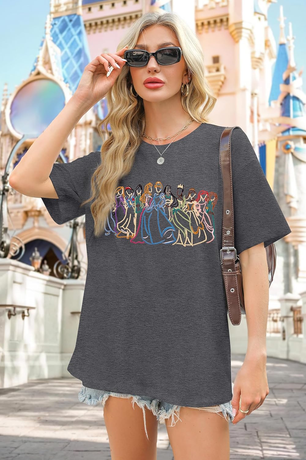 BANGELY Magical Shirt Women Cute Embroidered Magic Princess T-Shirt Family Vacation Shirt Casual Short Sleeve Tee Top - Image 4