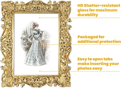 Vista 29 de GUOER Portarretratos vintage de 5 x 7 pulgadas con frente de cristal, marco antiguo para colgar en la pared de mesa (5 x 7 pulgadas, dorado claro)