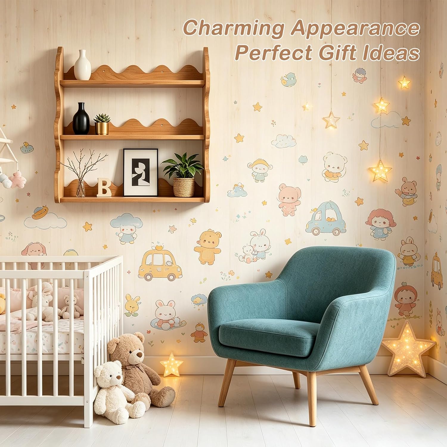 3-Tier Wall Mounted Scalloped Shelf Bear Nursery Wood Wall Shelf 3-Tier Floating Nursery Wall Shelf Wooden Cute Hanging Shelves for Room Wall Decor for Kids Room Living Room and Bedroom