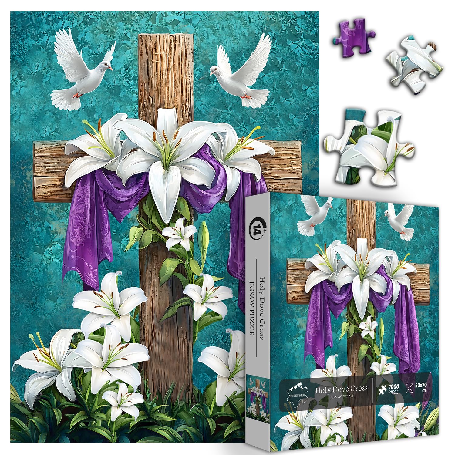 Cross Christian Puzzles for Adults 1000 Pieces, Religious Jigsaw Puzzles Bird Flower Puzzle,Catholic Faith Puzzle