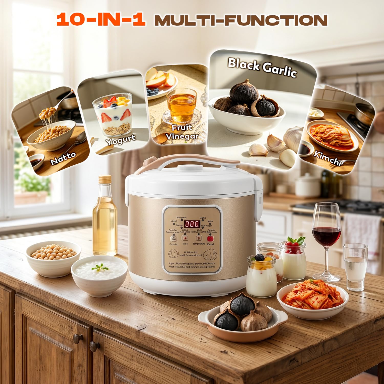 Moongiantgo 6l Fermenteur D’Ail Noir, Pot de Contrôle Automatique pour L’Ail, Natto, Yaourt, Kimchi, Machine de Fermentation de Vin, Cuiseur À L’Ail avec Contrôle du Temps et de la Température, 220v