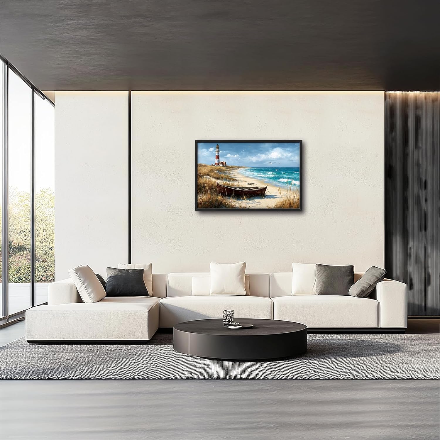 Glocmna Large Ocean Lighthouse Wall Art for Living Room Beach Coastal Scenery Wall Decor summer nautical Seascape Canvas Pictures Painting Print Framed Artwork Decorations for Bedroom Home Gifts 24"x36"