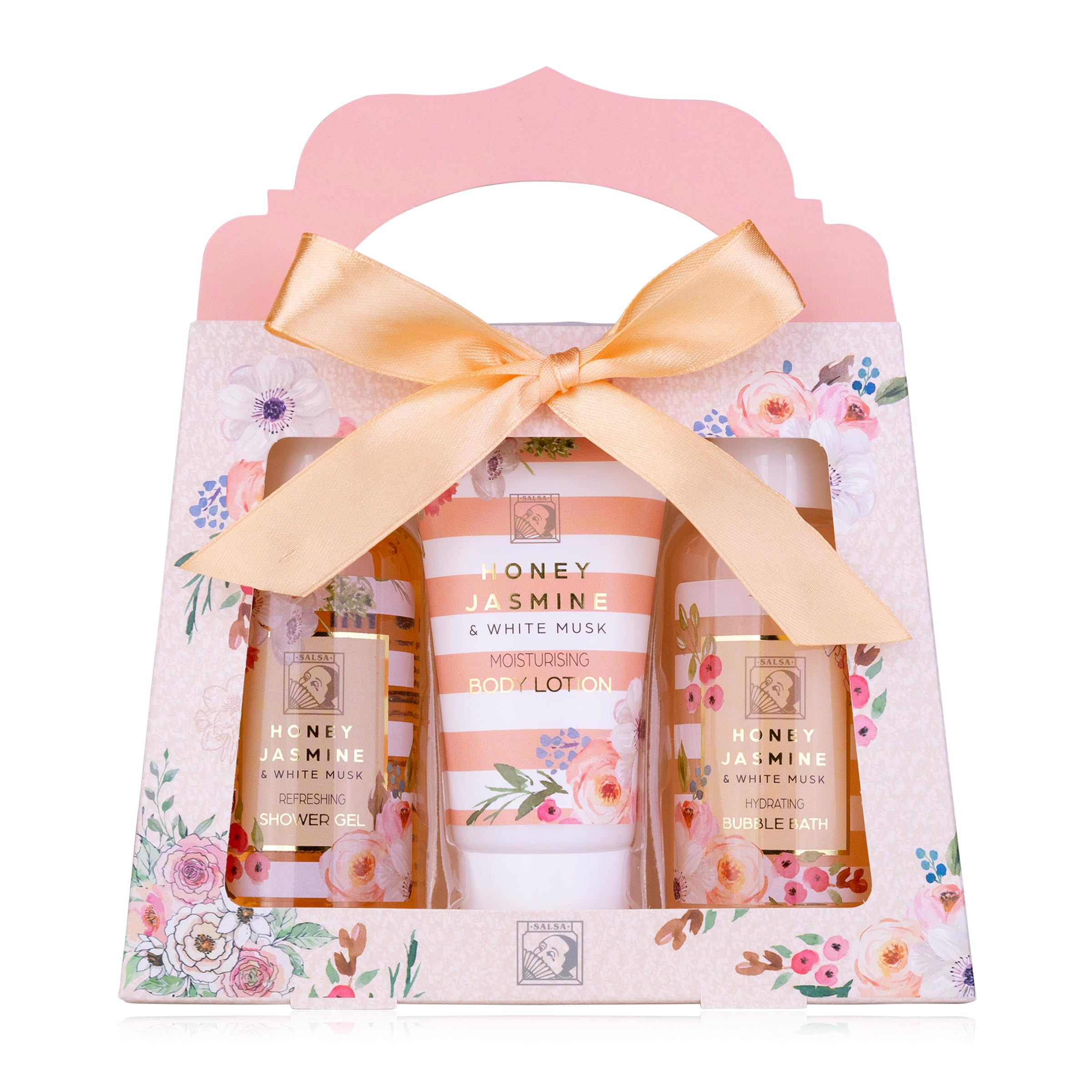 Accentra – Duschset Frauen Geschenkset HONEY JASMINE in schöner Geschenkbox – 3-teiliges Pflegeset mit Duschgel, Bodylotion und Schaumbad – Wellness Geschenk Set zum Geburtstag & Valentinstag