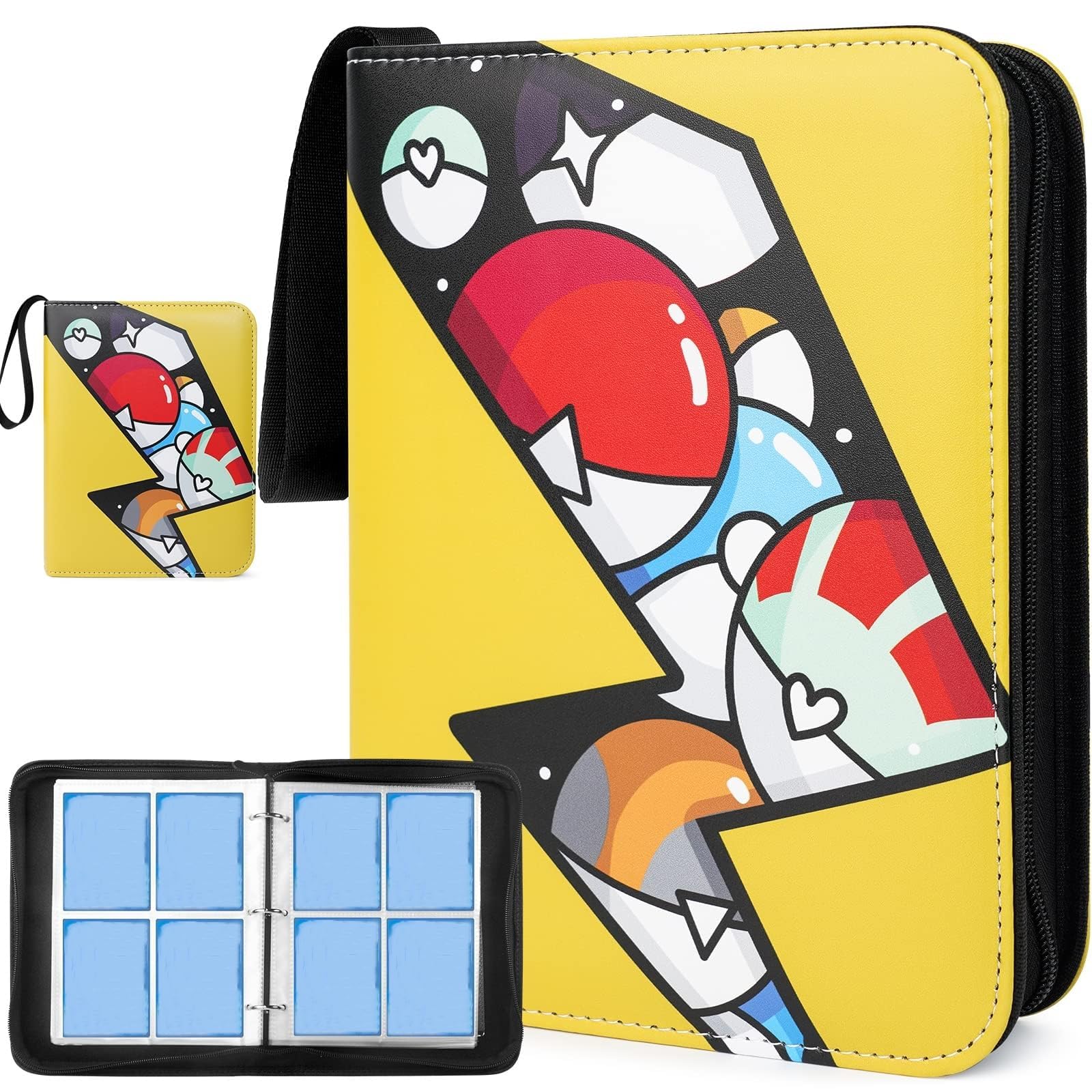 Card Binder for Pokemon, 4 Pocket Trading Card Album Holder with 60 Removable Pages, 480 Pockets Waterproof Card Folder Book