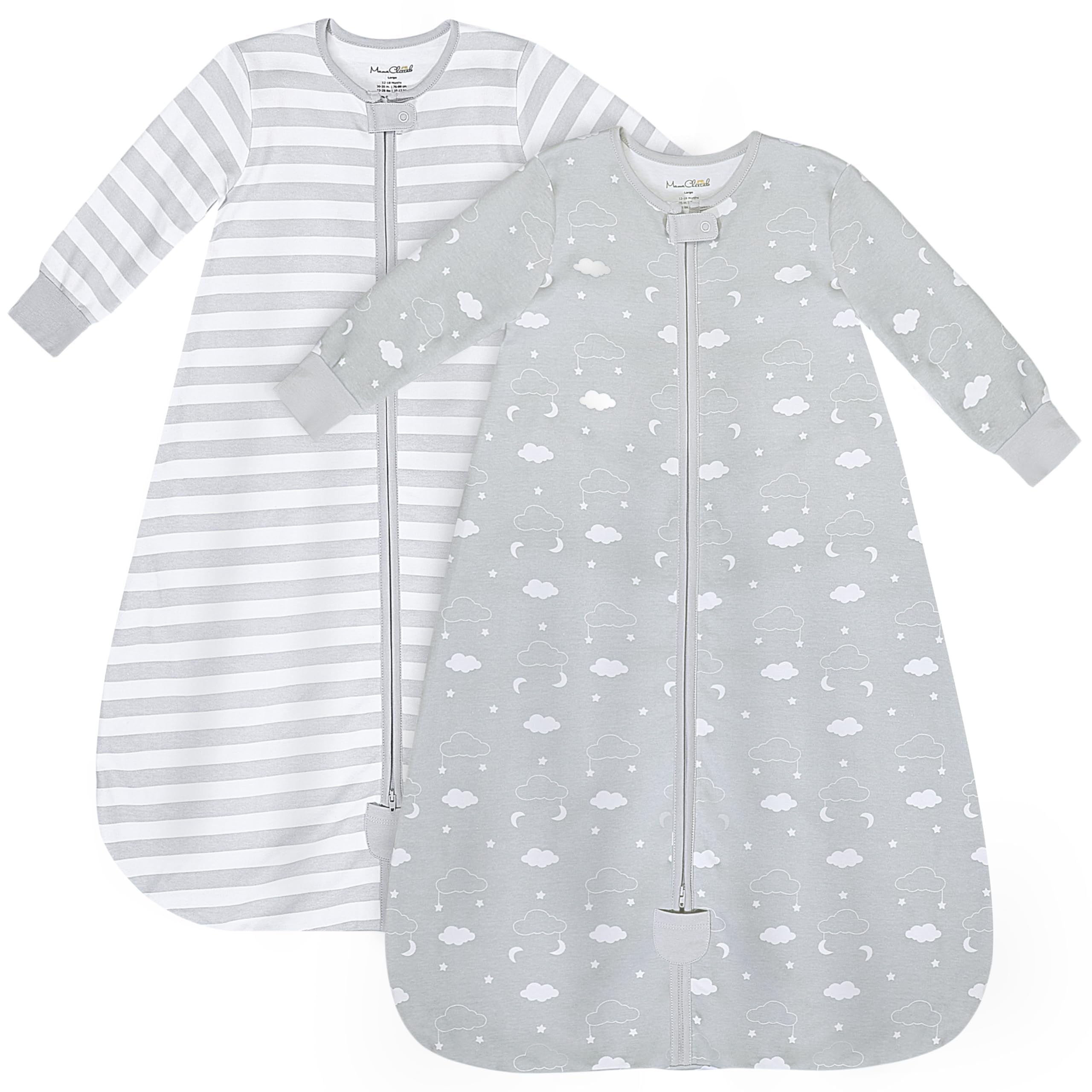 Mama Cheetah Baby Sleep Sack with Sleeves, 1.0 TOG Organic Cotton Wearable Blanket and Two-Way Zipper, Swaddle Transition Long Sleeve Sleeping Bag for Newborn Infant Toddler Girl Boy, 0-6 M, 2-Pack — image 1