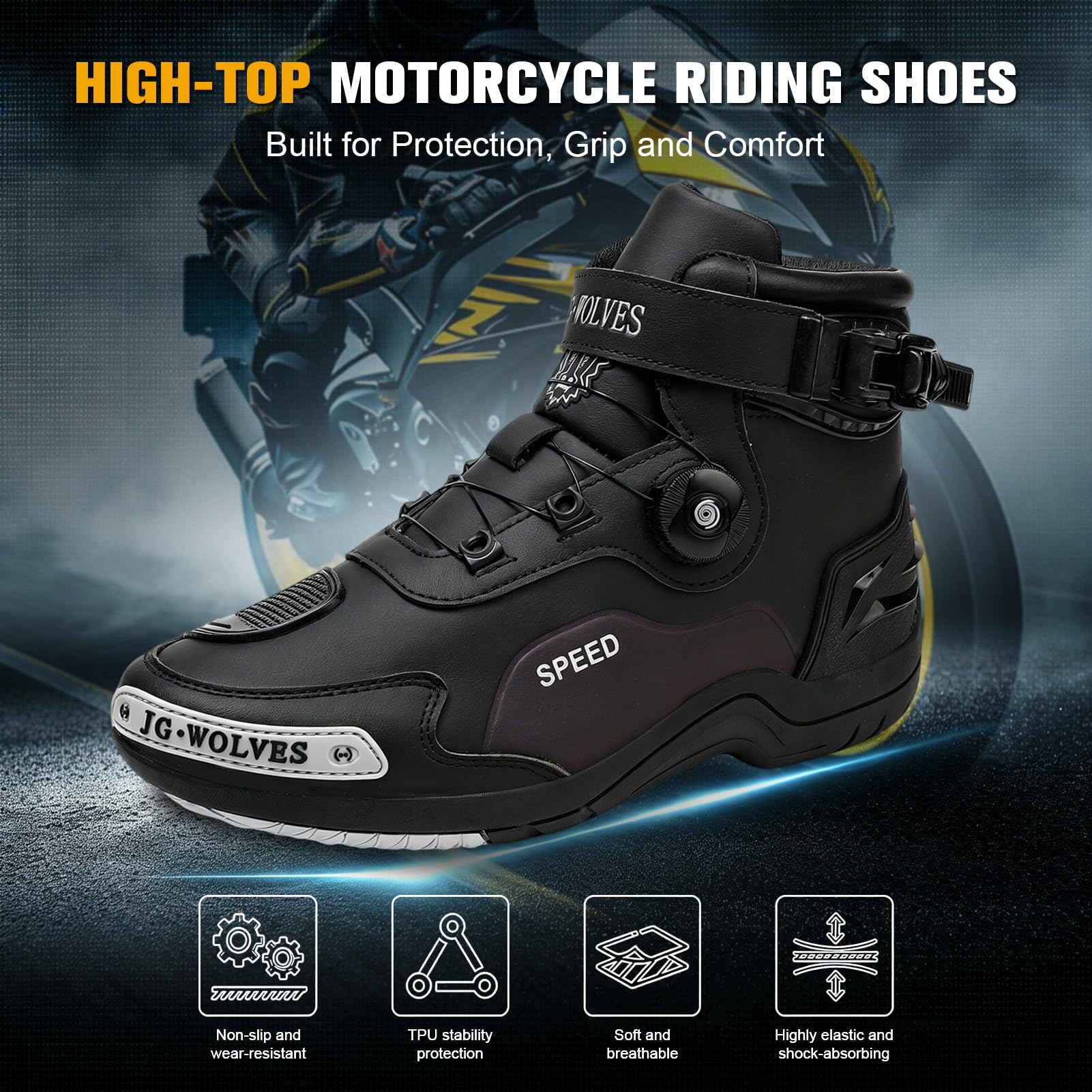 Scarpe da Moto, Scarpe da Moto Uomo Normativa CE, Stivali Motocross | con Sistema di Chiusura ATOP, Protezione Caviglia, Scarpe da Equitazione Stradale Rinforzate