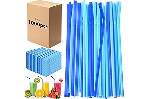Eaasty Blue Plastic Flexible Drinking Straws (1000 Pack)