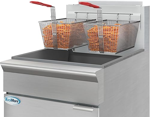 Miniatura 3 de KoolMore Freidora comercial de propano líquido de pie de 75 libras con 150,000 BTU en acero inoxidable, certificación ETL (KM-FDF75-LP)