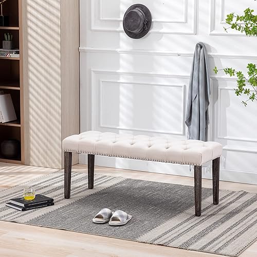 Miniatura 20 de KCC Banco otomano tapizado con botones, bancos tapizados de terciopelo para dormitorio, reposapiés, banco de acento para entrada, comedor, sala de