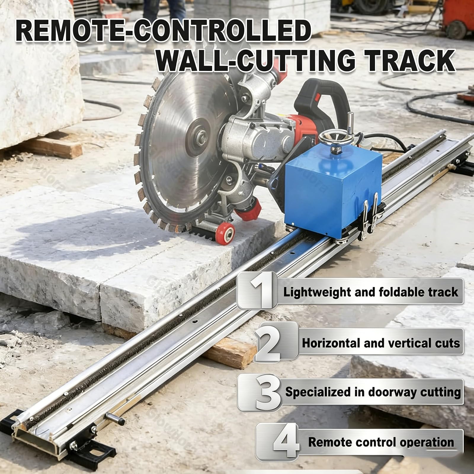 Guía Riel para Sierra Circular, Guía Sierra Cortadora Hormigón, Riel Lineal 150 W con Control Remoto, Soporte Pared Profundidad Ajustable, Elevación con Un Solo Botón 3m