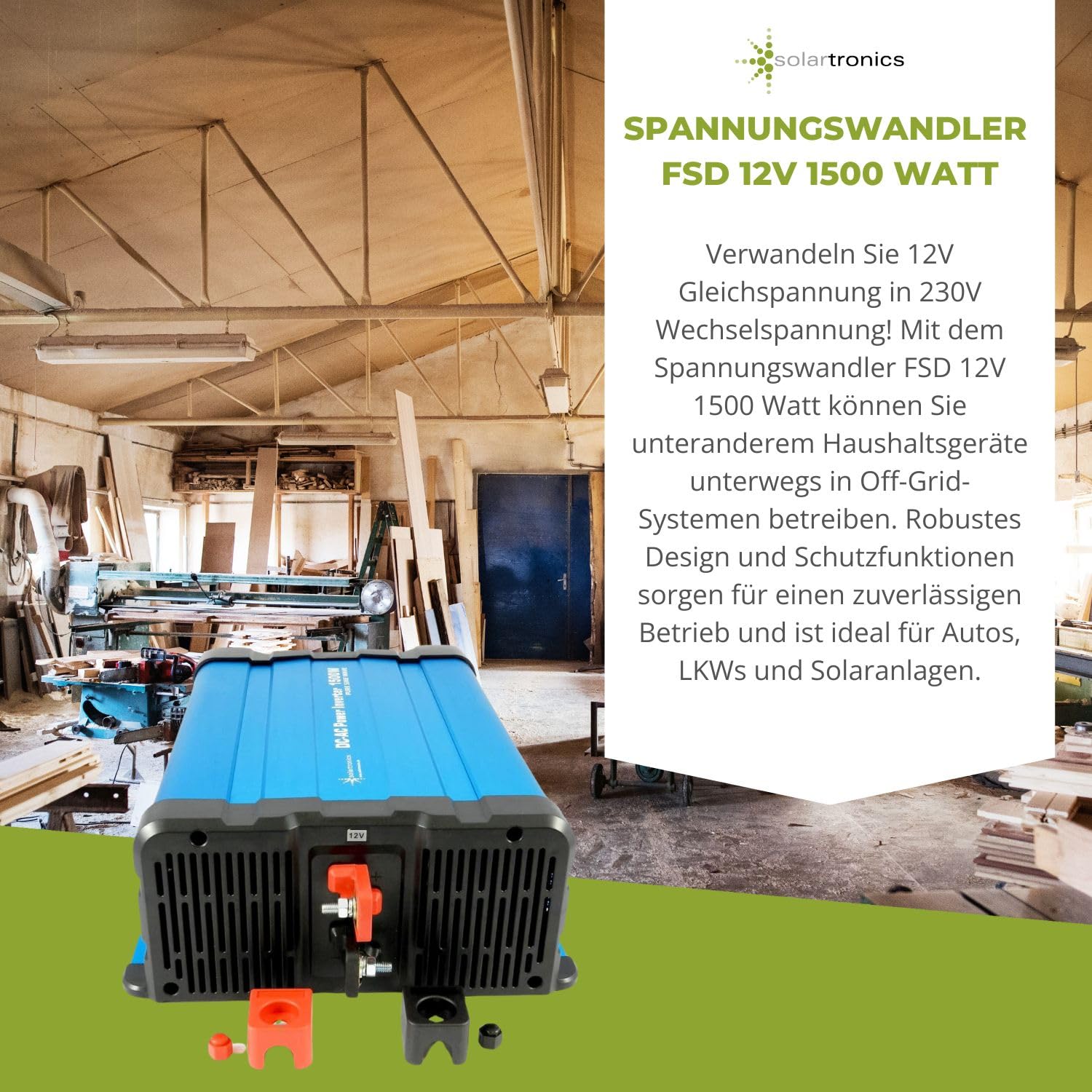 solartronics FS1500D - Transformador de tensión (12 V, 1500/3000 W), Color Azul