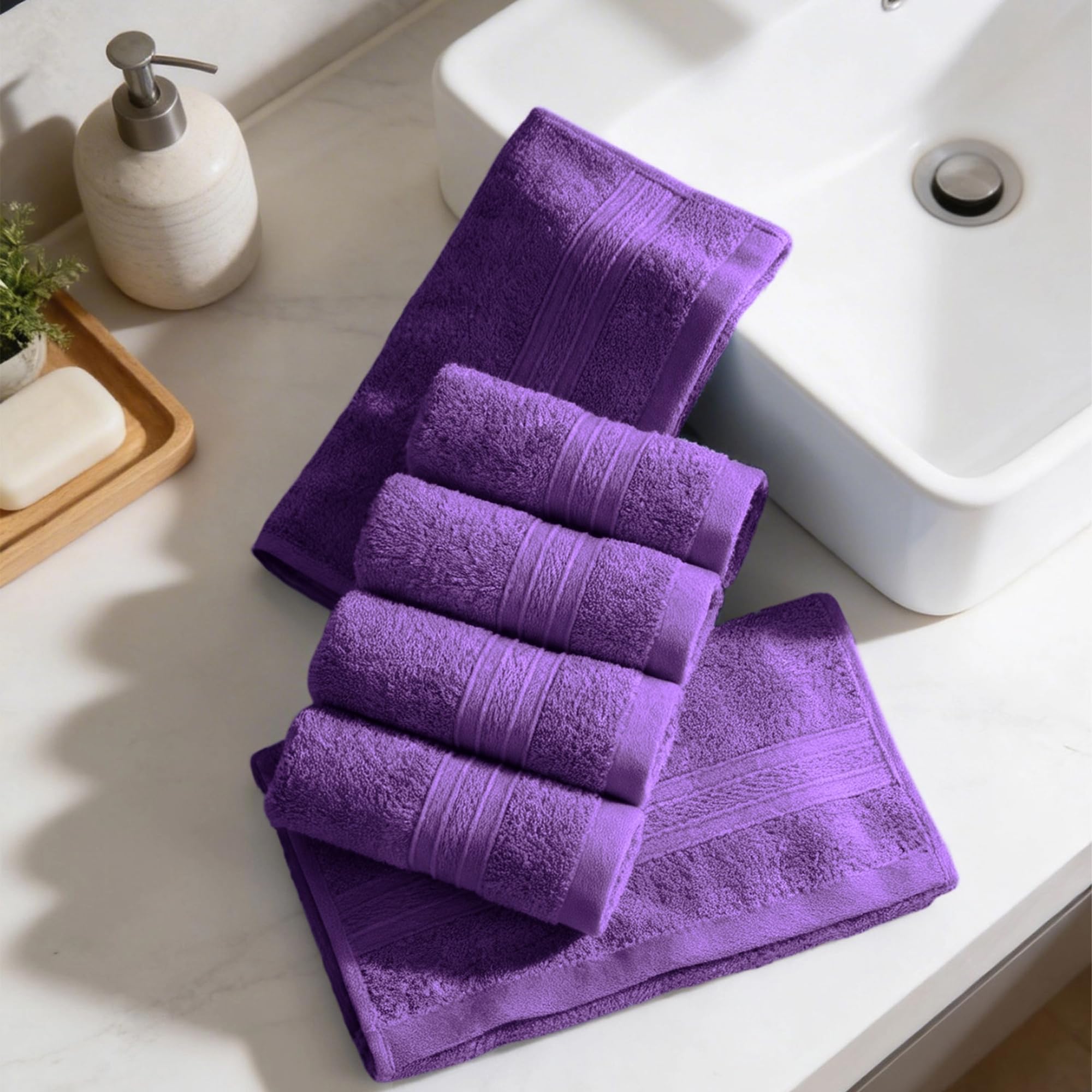 Trident Soft Comfort Air Rich 100% Cotton Towel for Face, 500 GSM Highly Absorbent Towels for Men/Women, 6Pc Face Towel Set (30.5 cm X 30.5 cm), Plum-image-17